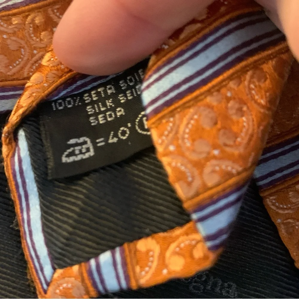 Ermenegildo Zegna Z Orange Silk Tie Men’s Dress Formal Striped Blue Preppy!
